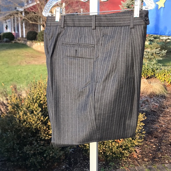 Mens Wool Dress Pants, Pleated, Charcoal Pinstripe, Size 30 x 27 - Picture 2 of 6